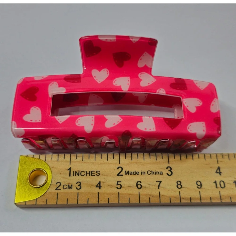 Pink‎ Heart Print Claw Clip Hair Accessory Valentine's Day NEW